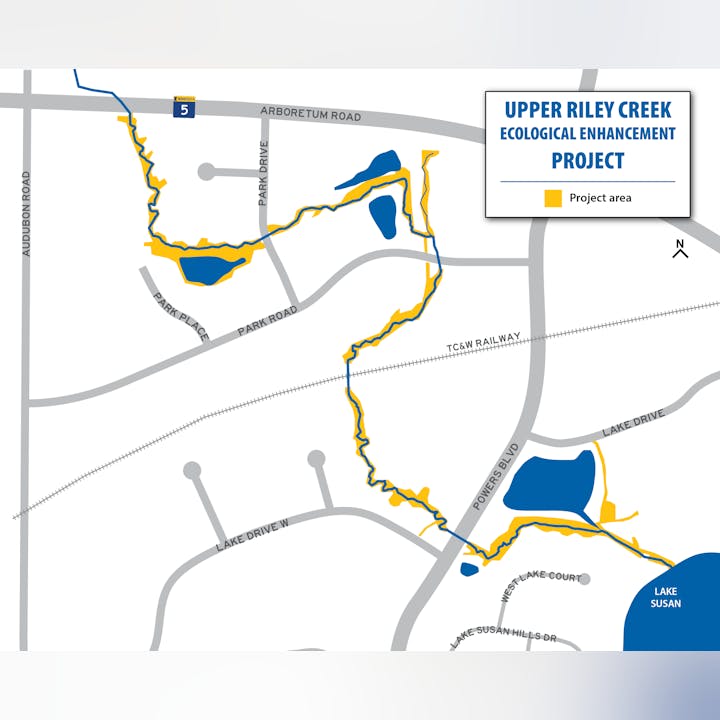 A map highlighting the Upper Riley Creek Ecological Enhancement Project area.