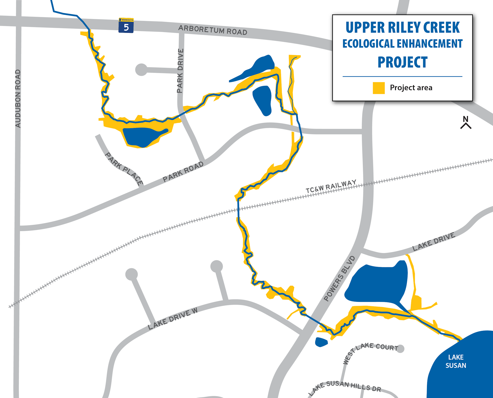 A map highlighting the Upper Riley Creek Ecological Enhancement Project area.
