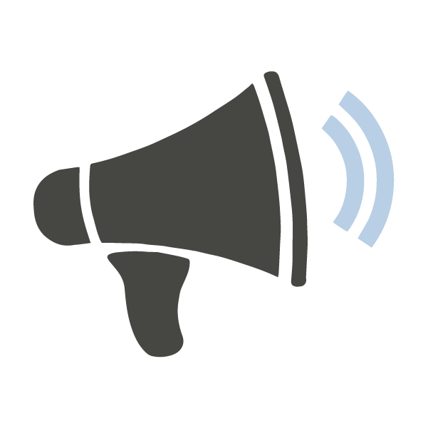 Icon of a megaphone emitting sound waves.
