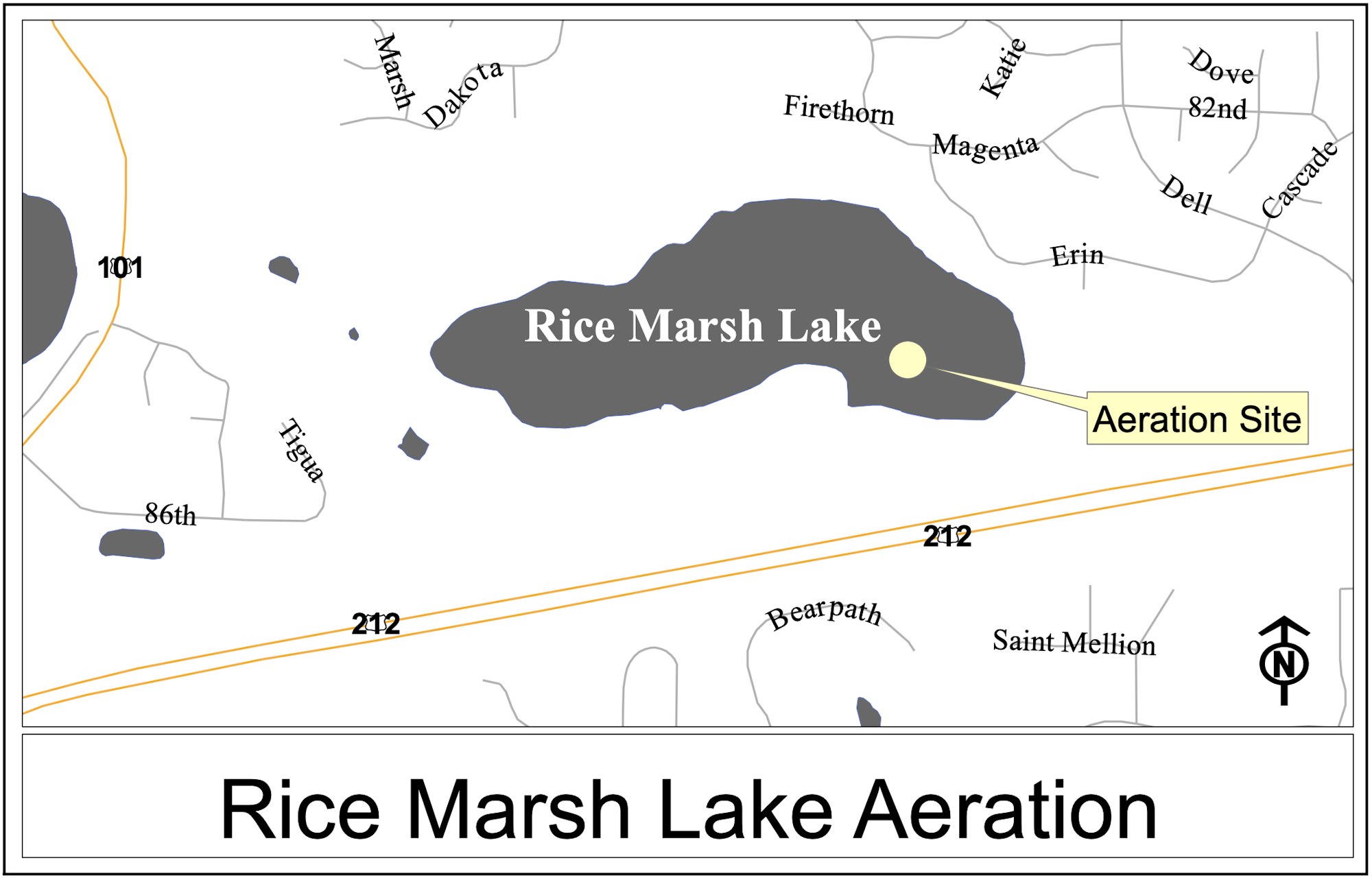 Map of Rice Marsh Lake showing an aeration site.
