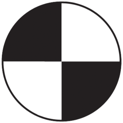 Black and white circular quadrants, resembling a simplified test pattern.