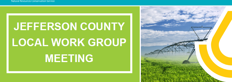 Jefferson County Local Work Group Meeting banner with an irrigated field and sky.