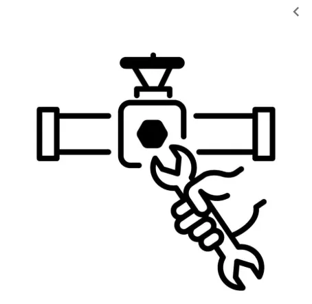 An illustration of a valve connected to pipes, with a hand holding a wrench, indicating maintenance or repair work.