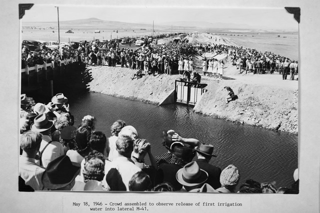 Photo of people gathered at a dam 1946 :November 20, 2012 NUID History_035