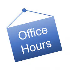 The image features a sign that reads "Office Hours" in blue text.