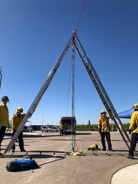 Rope Rescue Training using ladder A frame technique as a high point attachment