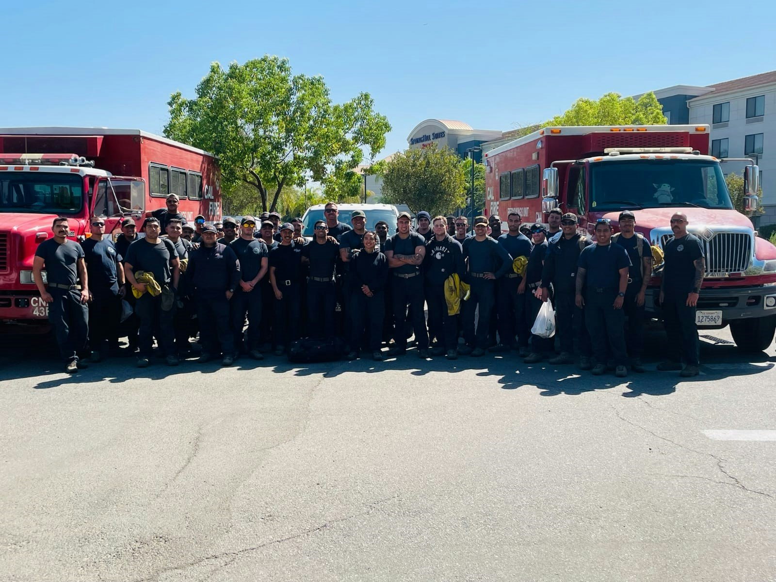 Vehicles and crew members for Tollhouse Fire Center handcrews