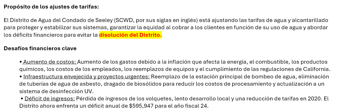 Tariff adjustments by Seeley County Water to stabilize systems, ensure equity, and avoid district dissolution due to financial deficits.