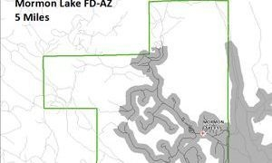 Border map that reads Mormon Lake FD-AZ 5 Miles