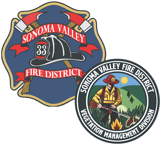 The image features badges from the Sonoma Valley Fire District, highlighting firefighting and vegetation management.