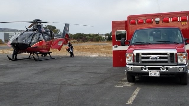 Sonoma Valley Fire District Ambulance pictured with non agency EMS aircraft