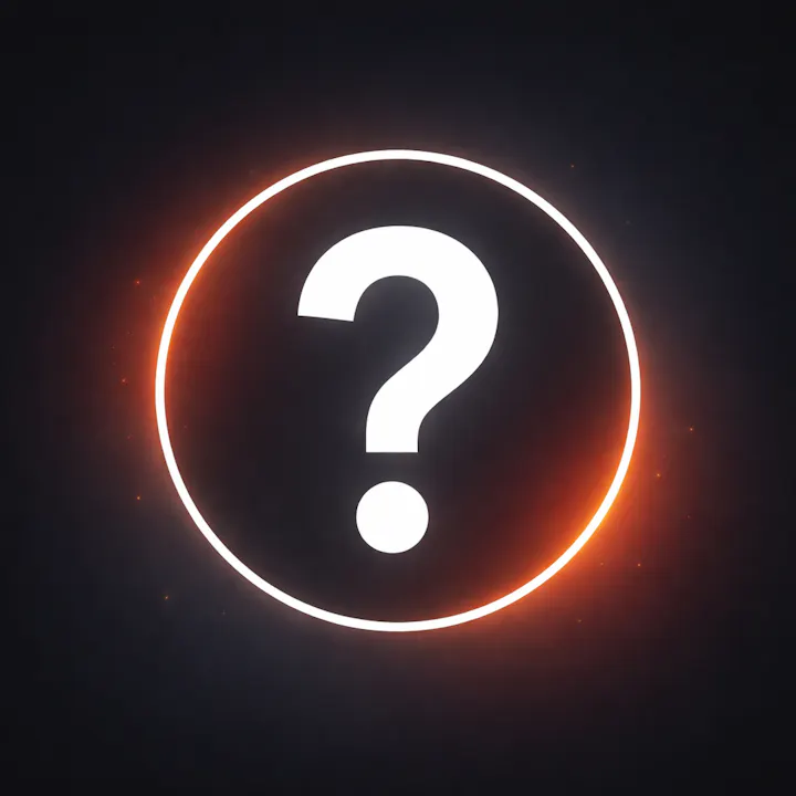 The image features a prominent question mark inside a glowing circular border against a dark background.