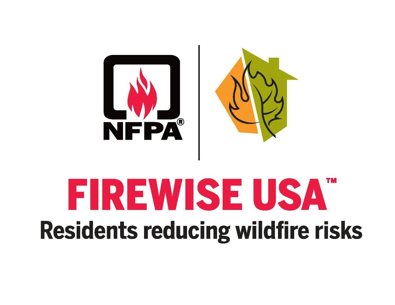 The image features the NFPA logo and promotes Firewise USA, focusing on residents reducing wildfire risks.