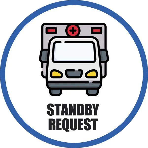 Image of an ambulance with the text "STANDBY REQUEST" below it, indicating a need for immediate assistance or emergency readiness.