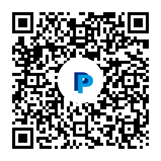The image contains a QR code, likely for payments or linking to a service associated with the "P" logo in the center.