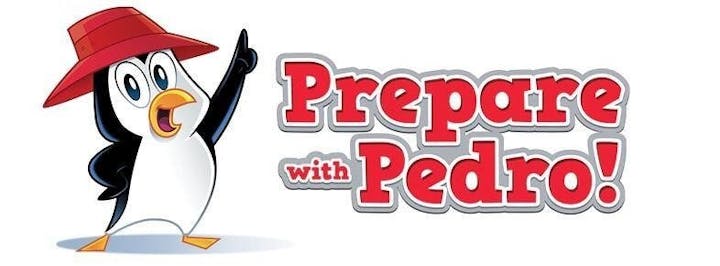 An animated penguin wearing a red hat with the text "Prepare with Pedro!" suggesting a fun or educational theme.