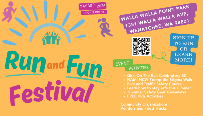 Event on May 30, 2026, at Walla Walla Point Park featuring a 5K, activities, and vendors. Free kids' activities included!