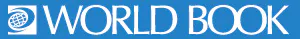 Logo with a globe icon and text "WORLD BOOK" on a blue background.