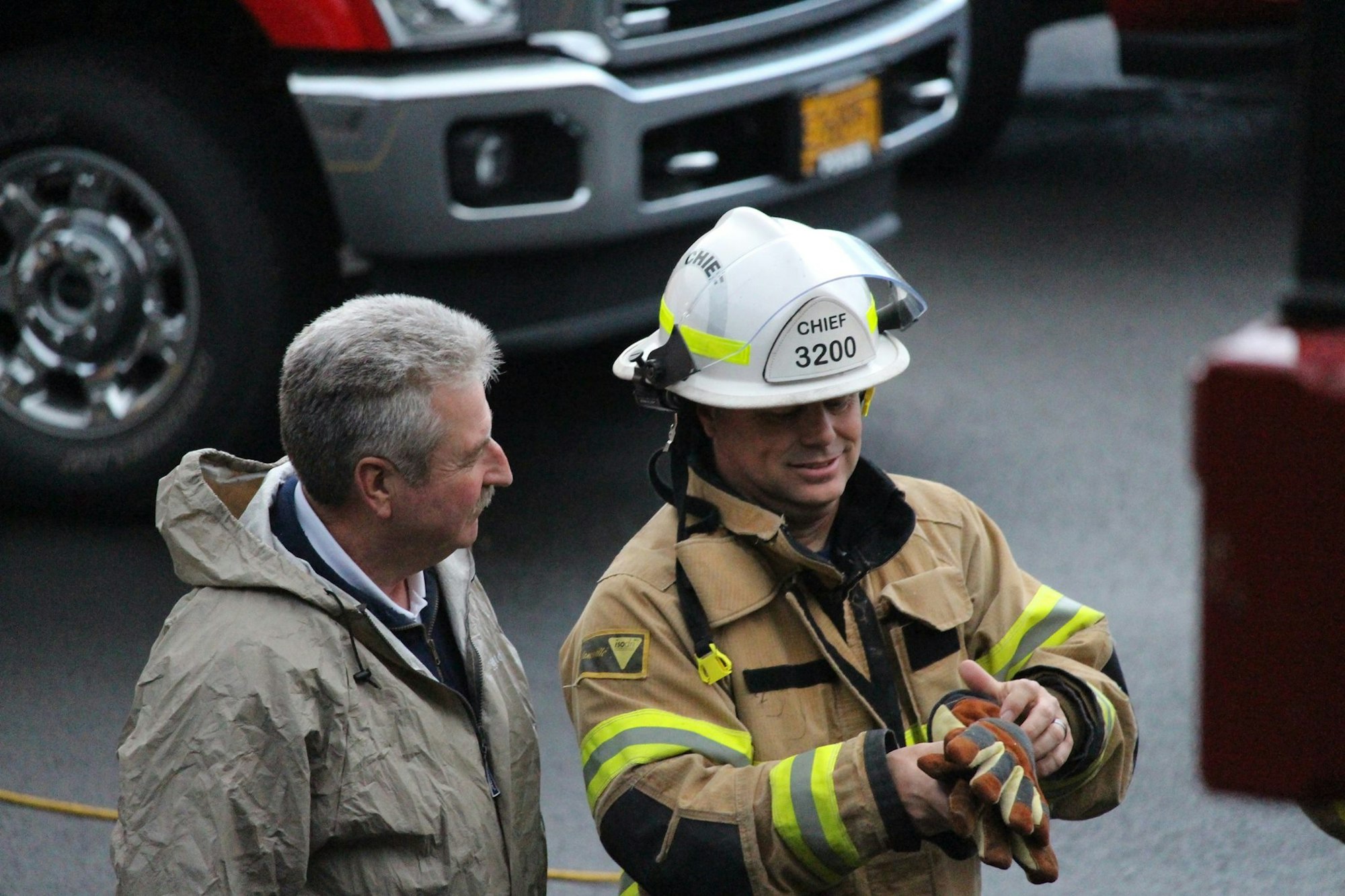 May contain: clothing, helmet, apparel, human, person, and fireman