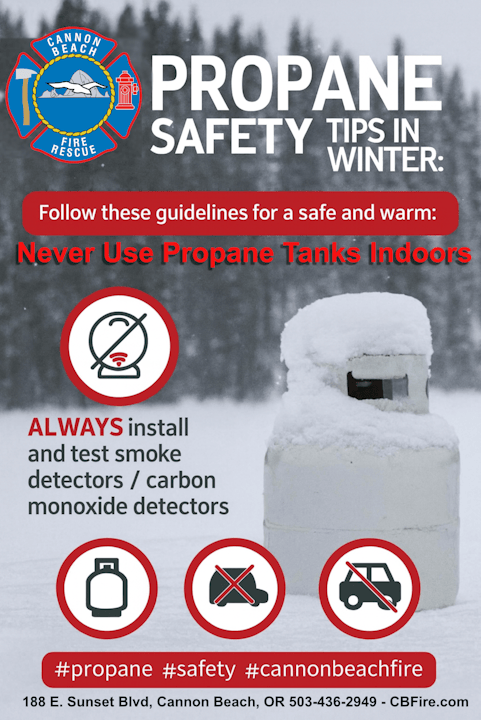 Tips for propane safety in winter: never use propane tanks indoors and always install smoke/carbon monoxide detectors. #propane #safety
