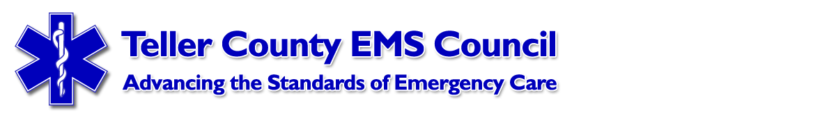 The image features the logo of Teller County EMS Council, promoting high standards in emergency care.