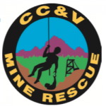 The image features a logo for "CC&V Mine Rescue," depicting a rescue worker, mountains, and mining elements in vibrant colors.