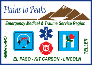 The image features the "Plains to Peaks" Emergency Medical & Trauma Services logo, highlighting regions and emergency services.