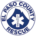 The image features the emblem of El Paso County Rescue, depicting a mountain and a medical symbol in blue and white.