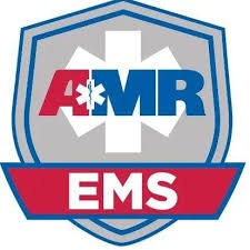 The image features a logo with the letters "AMR" and "EMS," surrounded by a shield design and a medical symbol.