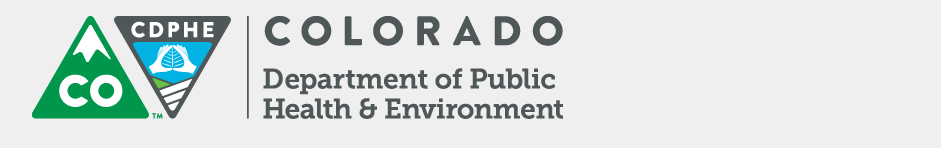 The image features the logo of the Colorado Department of Public Health & Environment (CDPHE) with mountain graphics.