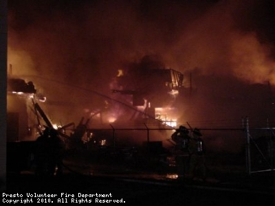 Photo of a structure fire at night