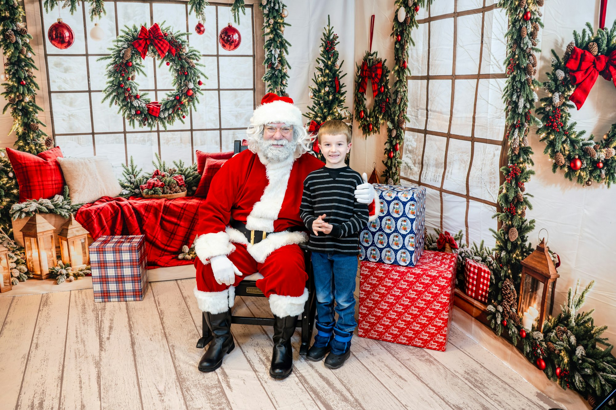 May contain: clothing, glove, festival, christmas, boy, child, male, person, adult, man, footwear, shoe, accessories, glasses, and box