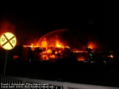 Photo of a structure fire at night