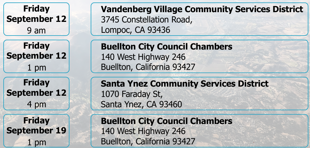 Events on Sept 12 & 19 at locations in Lompoc, Buellton, and Santa Ynez, CA.