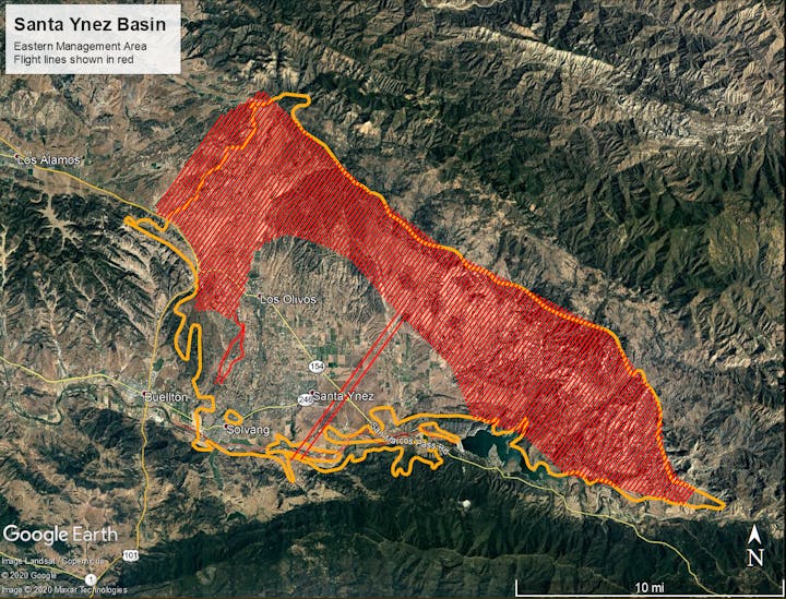 May contain: map of Santa Ynez Basin, EMA Area, flight lines