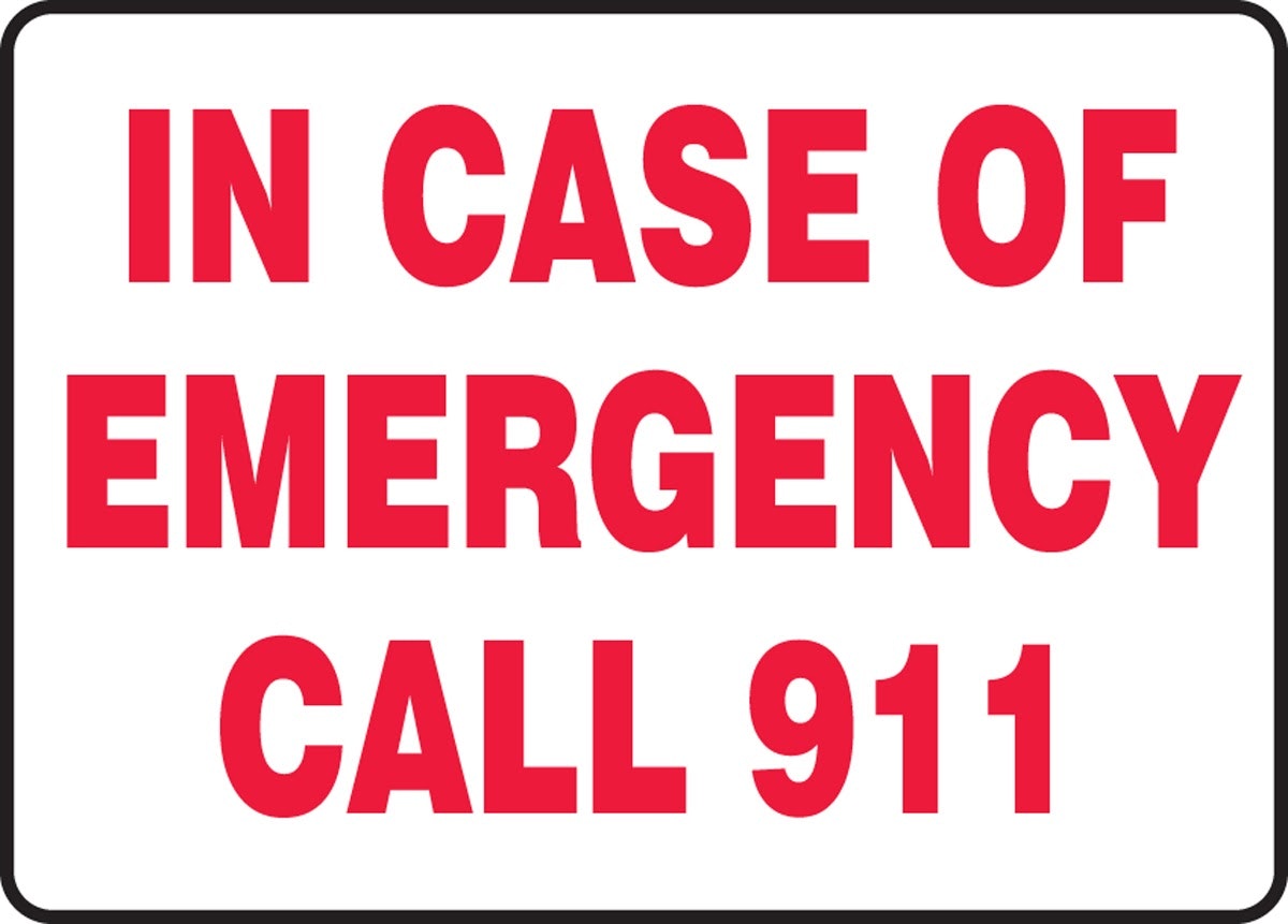 The image features a sign that instructs to "CALL 911" in case of an emergency.