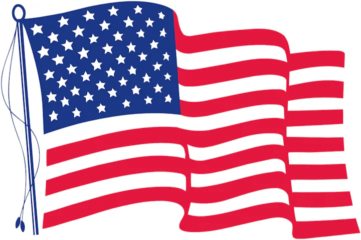 The image features the American flag, characterized by red and white stripes and a blue field with white stars.