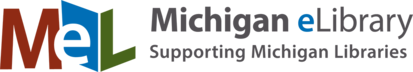 The image features the logo of Michigan eLibrary (MeL), which supports Michigan libraries.