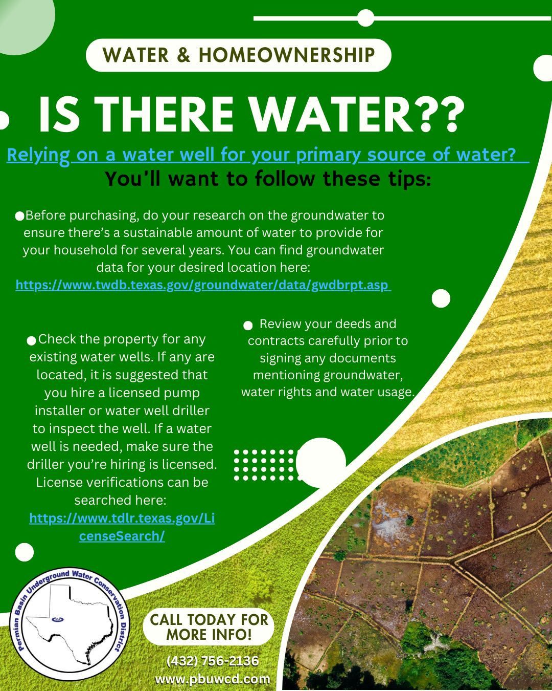 Tips for using a water well as a primary water source: research, check existing wells, hire licensed professionals, review contracts.