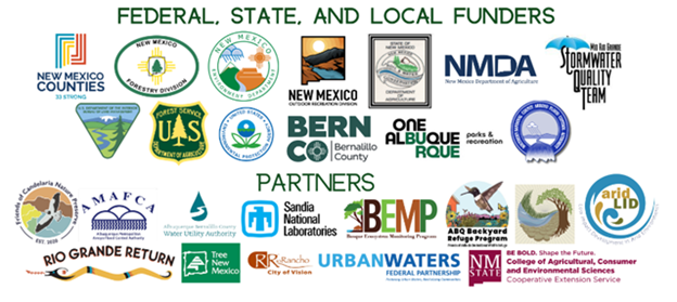 Logos of various partners categorized as federal, state, local funders, and partners, possibly related to environmental or community projects.