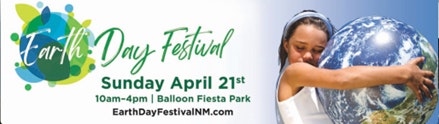 An Earth Day Festival banner with event details and a person hugging a globe.