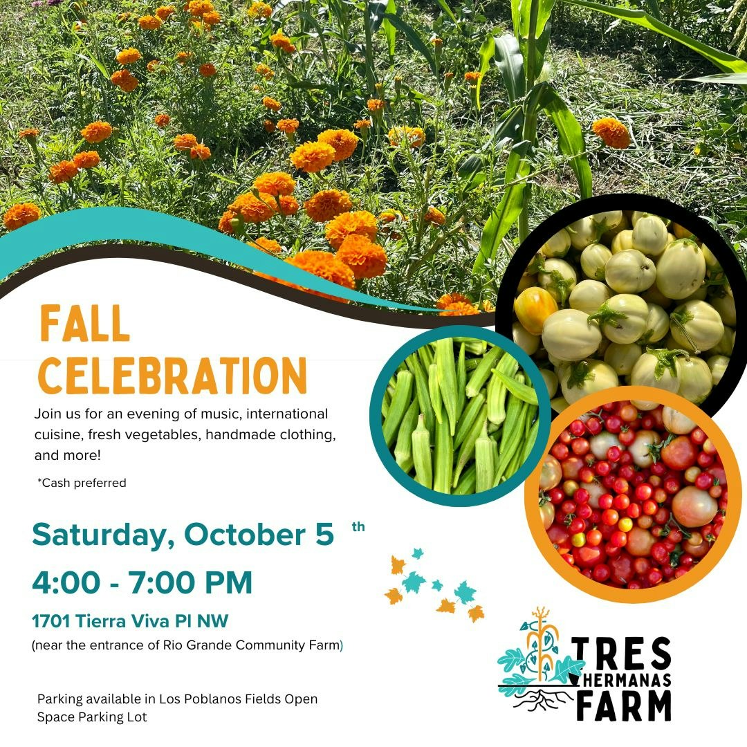 A flyer for a Fall Celebration event with music, food, and handcrafts, including images of vegetables and flowers.