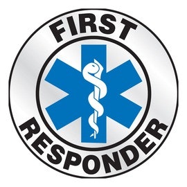 A logo with a blue Star of Life, a rod of Asclepius, and the text "FIRST RESPONDER."