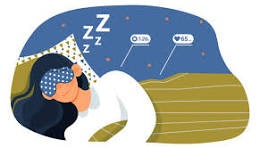 Illustration: Person sleeping with an eye mask, speech bubbles showing time decreasing, suggesting a nap or tracking sleep duration.