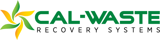 Logo with green text "CAL-WASTE" and a starburst design in green and yellow.