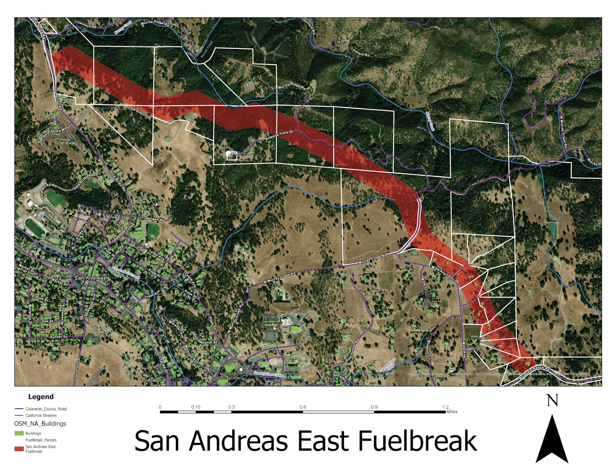 Map of proposed San Andreas East Fuelbreak Project