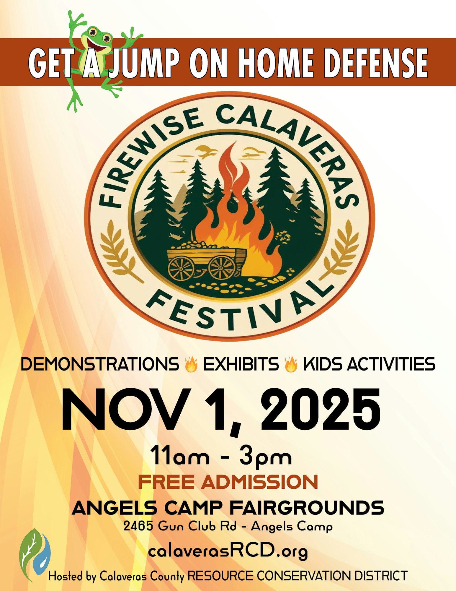 Firewise Calaveras Festival on Nov 1, 2025, 11am-3pm at Angels Camp Fairgrounds. Free admission, with demos, exhibits, and kids activities.