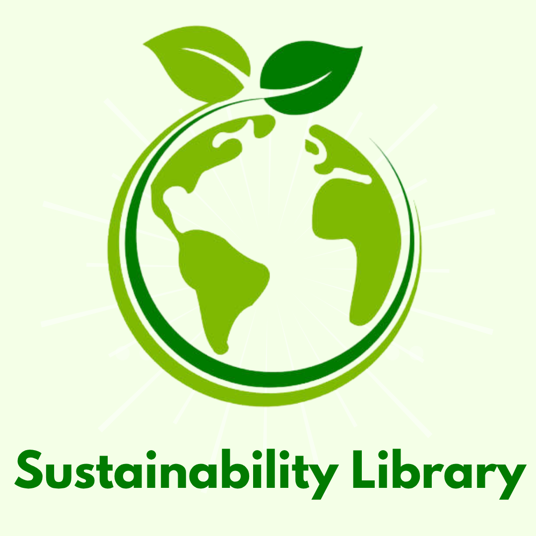 Green earth with leaves icon and "Sustainability Library" text below.