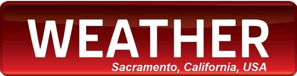 A red banner with the word "WEATHER" and "Sacramento, California, USA" beneath it.