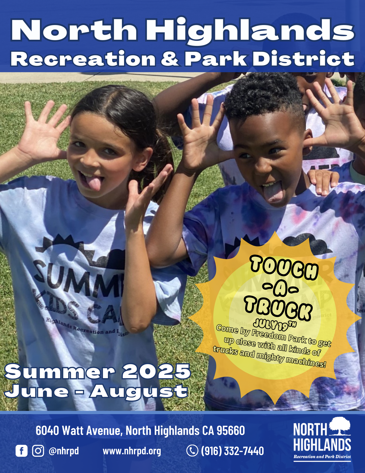 Kids having fun at the North Highlands Recreation & Park District Summer Camp 2025, featuring "Touch-a-Truck" event on July 19th.